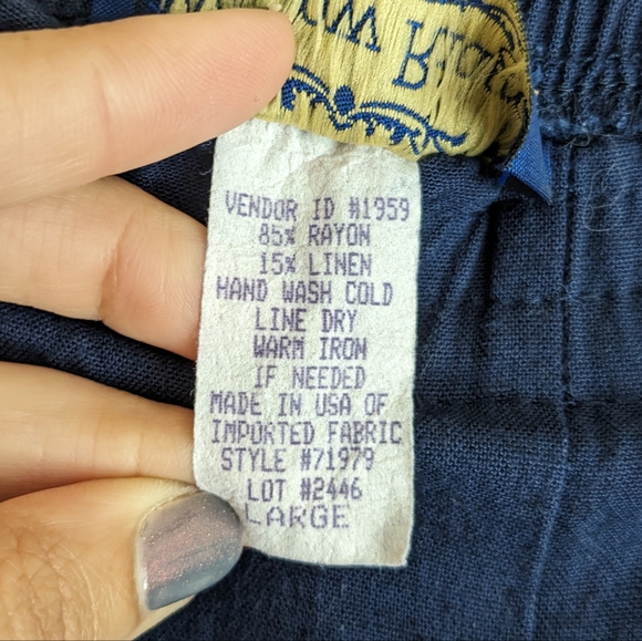 🧞 Willow Ridge Navy Blue Flowy Wide Leg Linen Blend Pants Size L - Picture 6 of 6